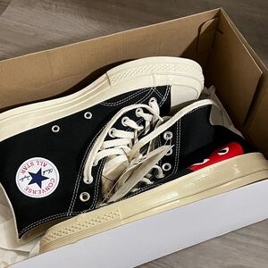 Converse Black and Cream High-Tops with Red Detail